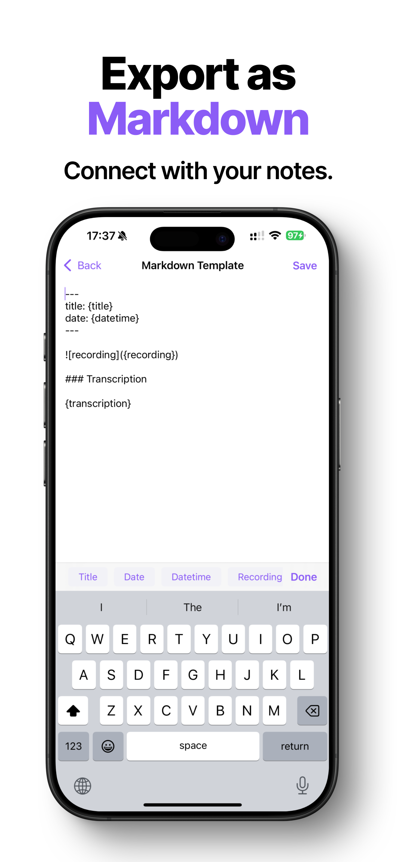 v2md markdown export to Obsidian Files app