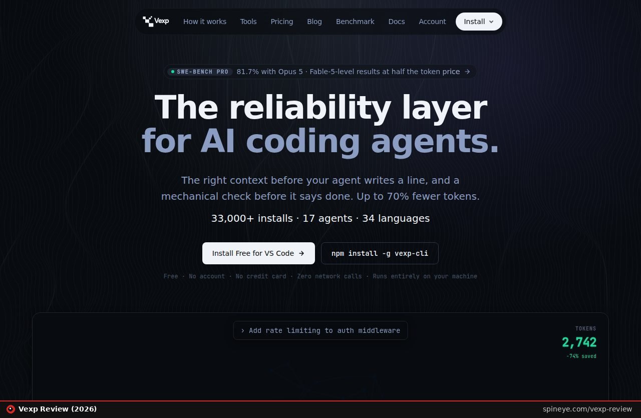 Vexp Review (2026): Does It Really Save 70% of Your Tokens? 2 Vexp review: the vexp.dev homepage, a local-first context engine for AI coding agents